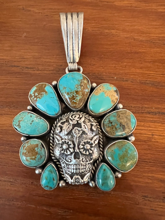 Sugar skull turquoise cluster pendant