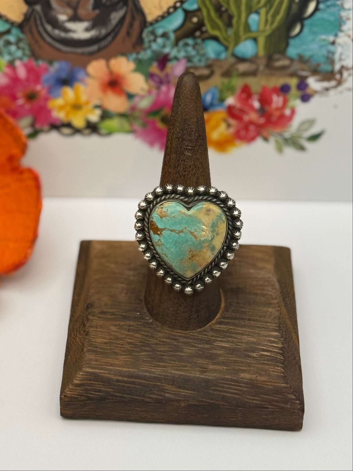 Turquoise adjustable heart ring