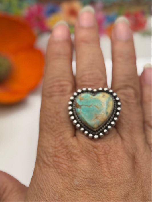 Turquoise adjustable heart ring