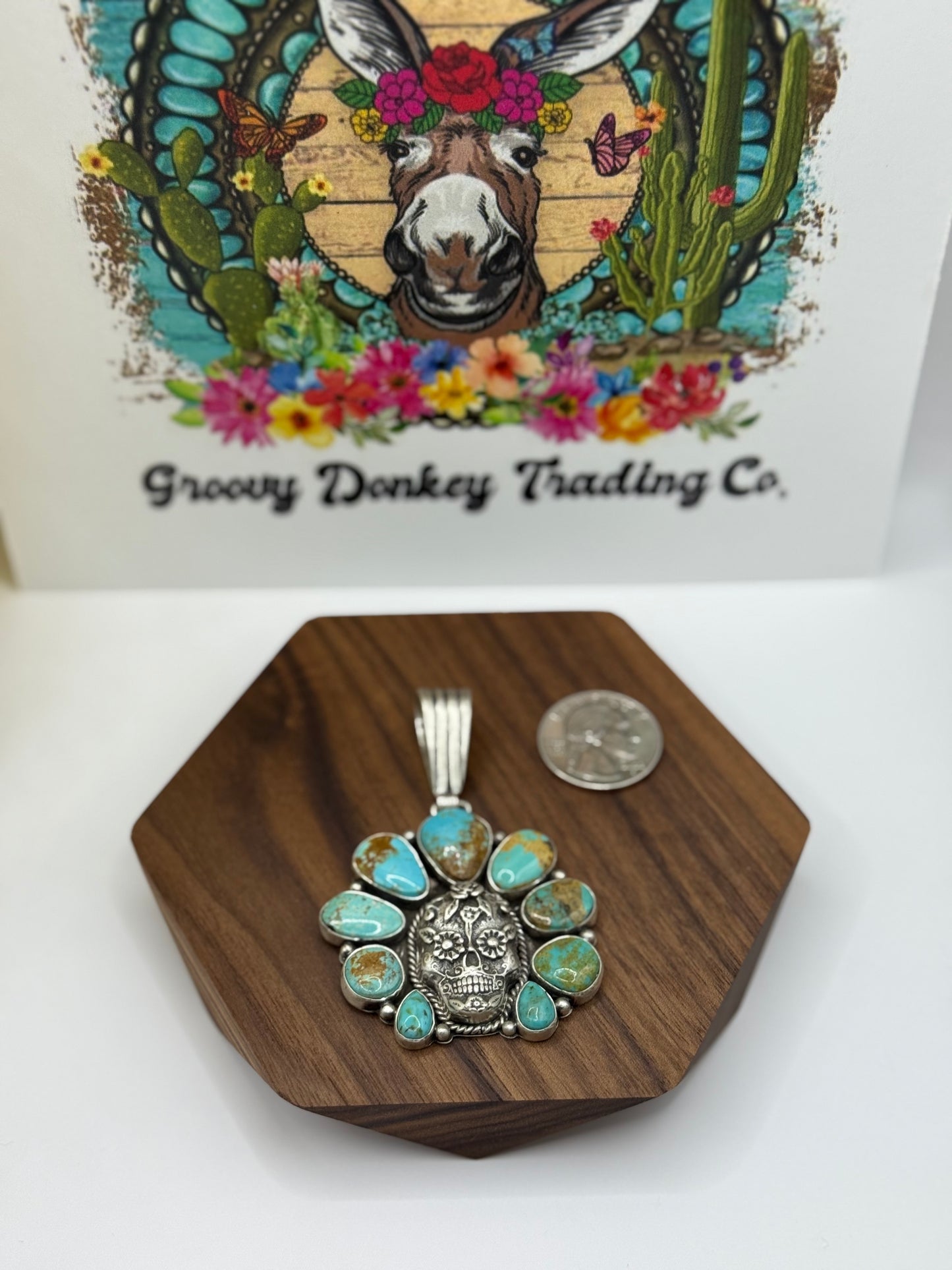 Sugar skull turquoise cluster pendant