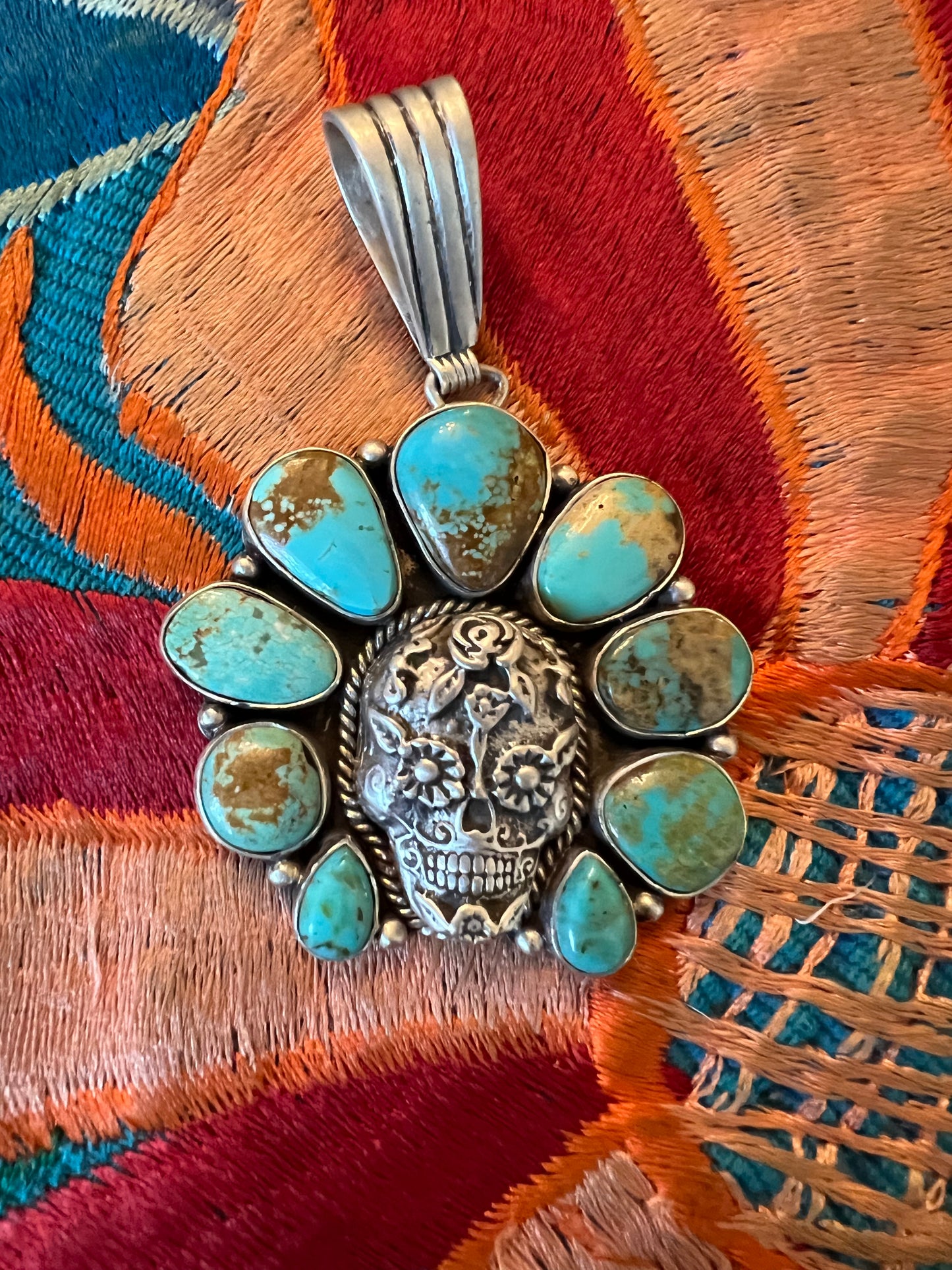 Sugar skull turquoise cluster pendant