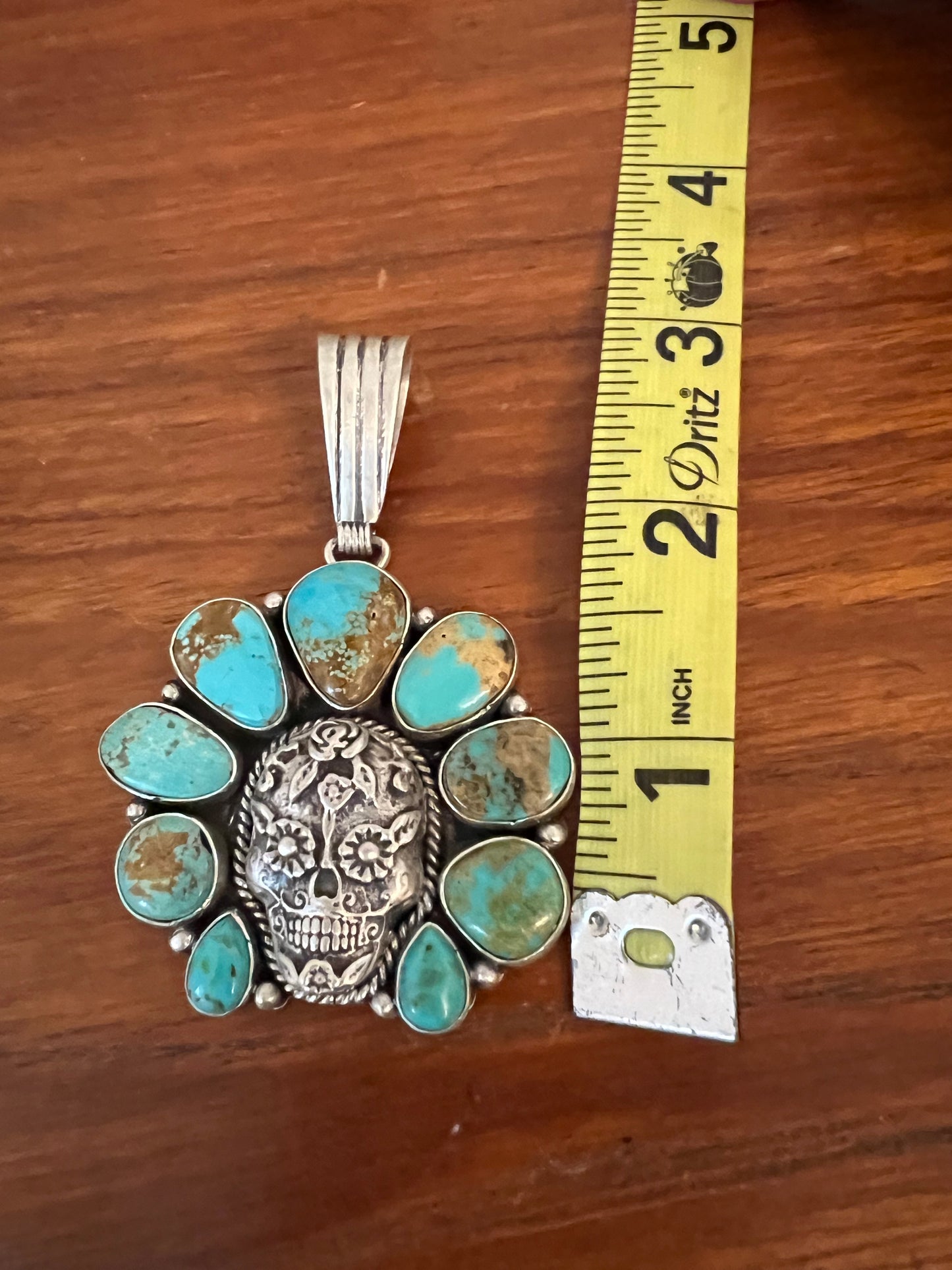 Sugar skull turquoise cluster pendant