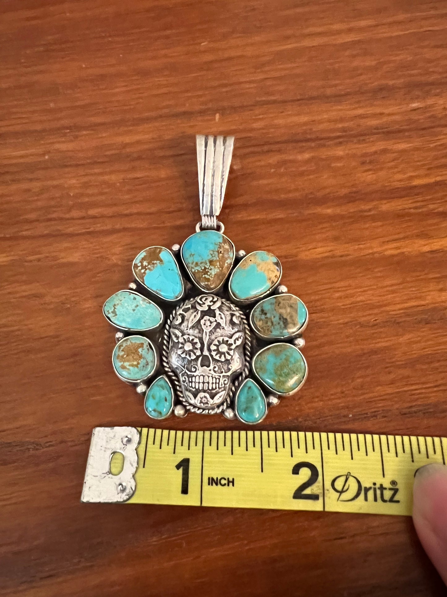 Sugar skull turquoise cluster pendant