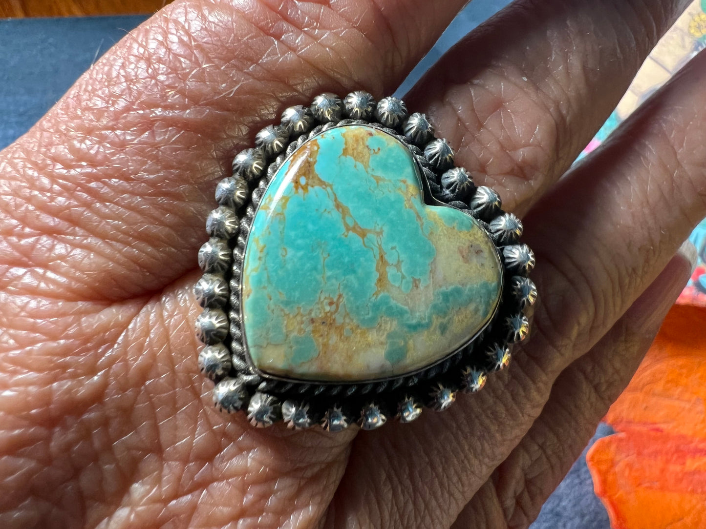 Turquoise adjustable heart ring