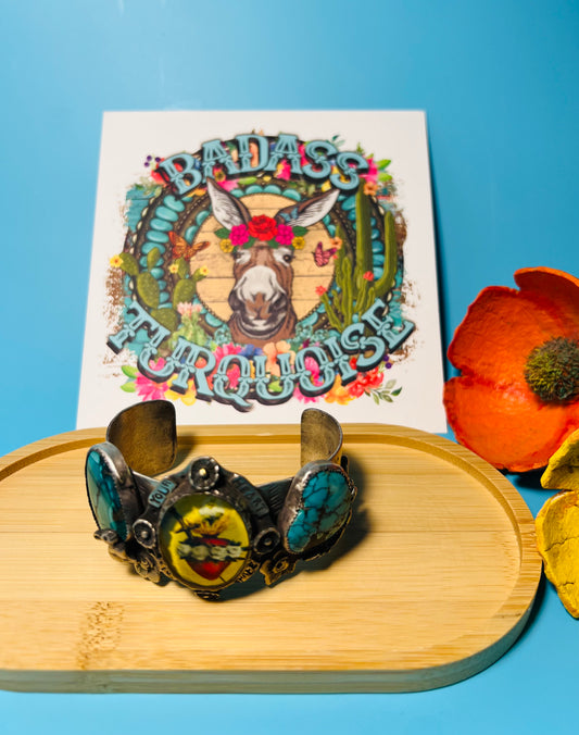 Turquoise Sacred Heart cuff