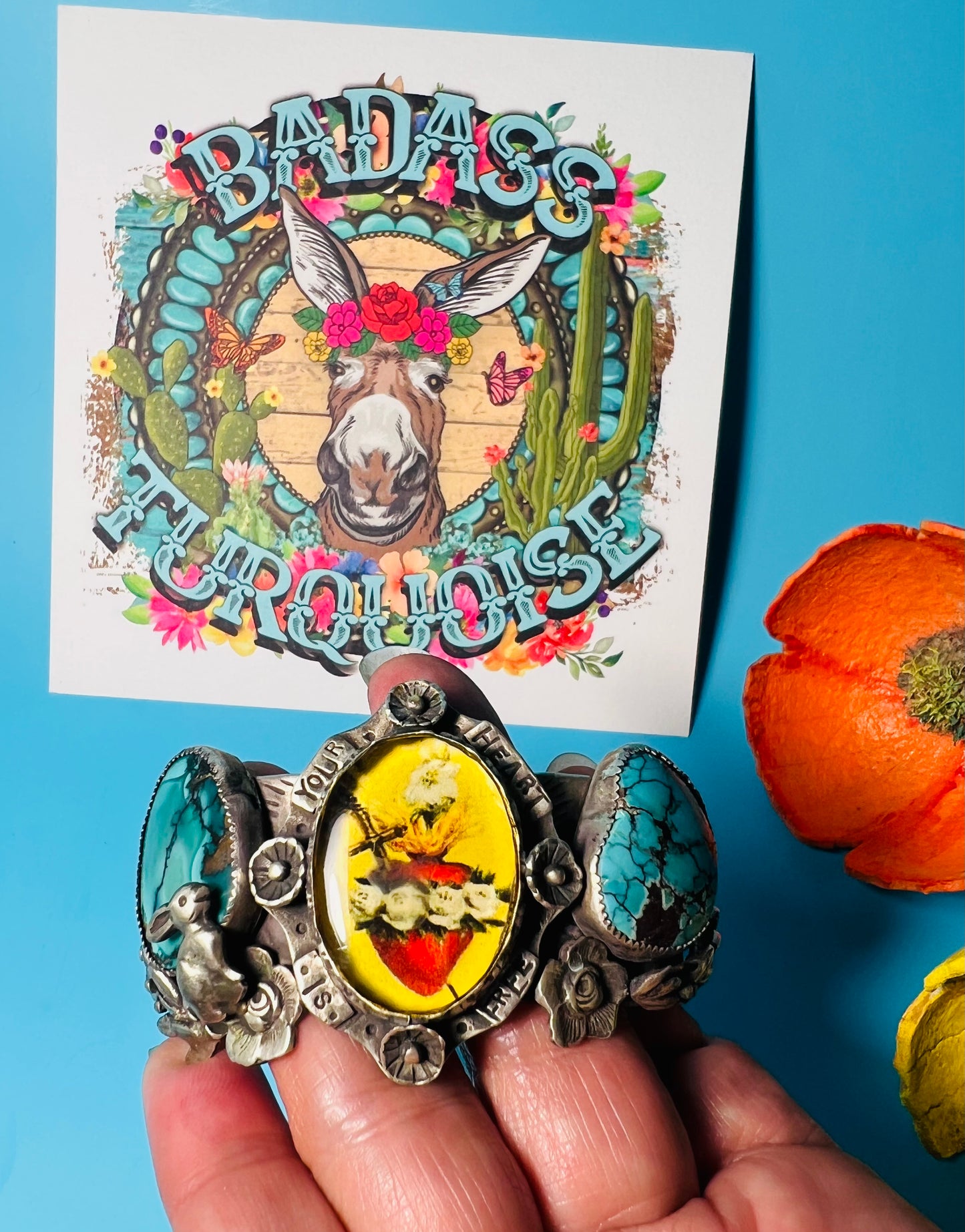 Turquoise Sacred Heart cuff